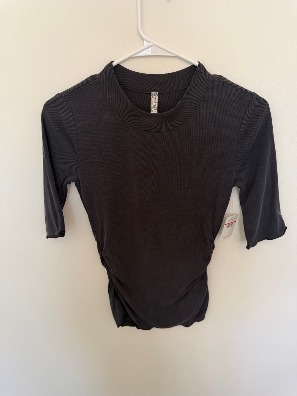 Free People Washed Black Ruched Short Sleeve Crew Tee